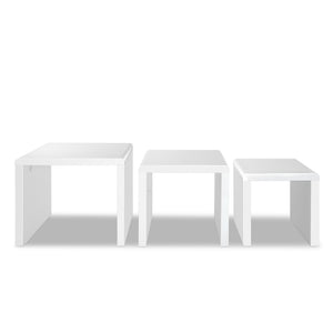 High Gloss White Set of 3 Nesting Tables Coffee Side Table - Dodosales