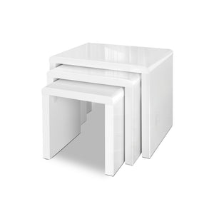 High Gloss White Set of 3 Nesting Tables Coffee Side Table - Dodosales