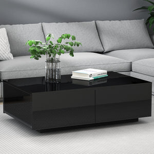 High Gloss Modern Coffee Table 4 Storage Drawers Living Room Furniture Black