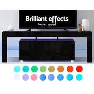 z 160cm RGB LED TV Stand Cabinet Entertainment Unit Front Gloss Furniture Drawer Black - Dodosales