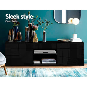 Black RGB LED TV Stand Cabinet Entertainment Unit Gloss Furniture 130cm - Dodosales