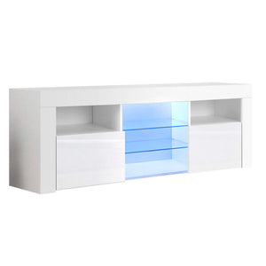 White Front Gloss TV Stand Cabinet Entertainment Unit Furniture RGB LED Light - Dodosales