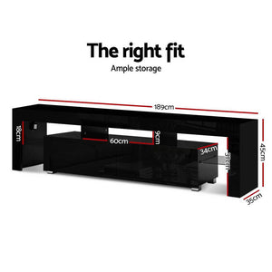 z 189cm TV Stand Cabinet Entertainment Unit Front Gloss Furniture RGB LED Black - Dodosales