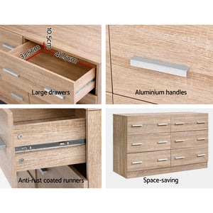 Bedroom Dresser Chest Of drawer 6 Drawers Lowboy Storage Furniture Cabinet Wood - Dodosales