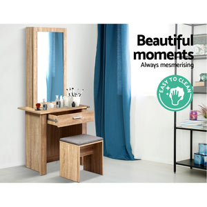 Bedroom Dressing Table with Mirror And Padded Stool Jewellery Cabinet - Dodosales