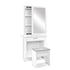Bedroom Dressing Table with Mirror And Padded Embroidered Stool Jewellery Cabinet White