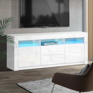 z RGB LED TV Stand Cabinet Entertainment Unit Front Gloss White Furniture Storage - 160cm - Dodosales