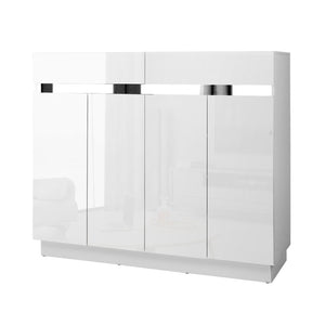 120cm High Gloss  Cabinet Shoe Storage Rack Cupboard White Drawers - Dodosales
