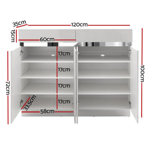 120cm High Gloss  Cabinet Shoe Storage Rack Cupboard White Drawers - Dodosales
