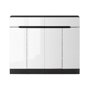 120cm High Gloss  Cabinet Shoe Storage Rack Cupboard White Drawers - White & Black - Dodosales