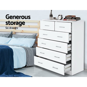 Chest Of drawer 6 Drawers Tallboy Storage Bedroom Furniture White - Dodosales