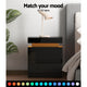 High Gloss Bedside Table Drawers RGB LED Nightstand Black