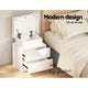 High Gloss Bedside Table Drawers RGB LED Nightstand White