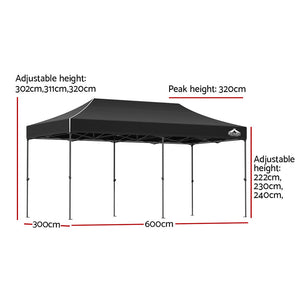 3x6m Pop Up Gazebo Marquee Outdoor Tent Folding Wedding No Wall Black