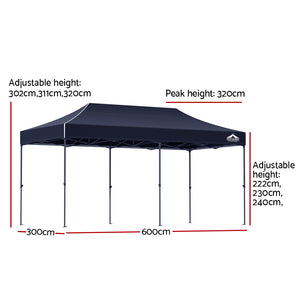 3x6m Pop Up Gazebo Marquee Outdoor Tent Folding Wedding No Wall Navy