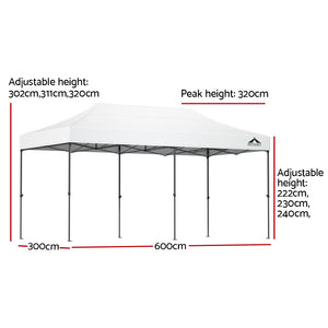 3x6m Pop Up Gazebo Marquee Outdoor Tent Folding Wedding No Wall White