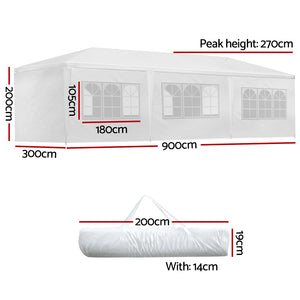 3x9m Gazebo Party Wedding Event Market Marquee Tent Shade Canopy 8 Wall Panel - White