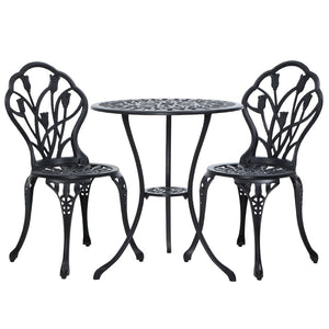 Garden 3PC Outdoor Setting Cast Aluminium Bistro Table Chair Patio Black - Dodosales