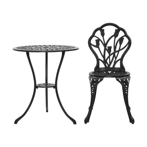 Garden 3PC Outdoor Setting Cast Aluminium Bistro Table Chair Patio Black - Dodosales