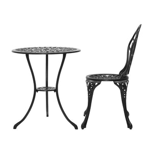 Garden 3PC Outdoor Setting Cast Aluminium Bistro Table Chair Patio Black - Dodosales