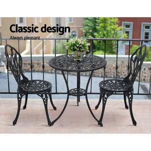 Garden 3PC Outdoor Setting Cast Aluminium Bistro Table Chair Patio Black - Dodosales