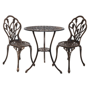 Garden 3PC Outdoor Setting Cast Aluminium Bistro Table Chair Patio Bronze - Dodosales