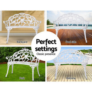 Vintage Style Garden Bench Fer Forge French Wrought Iron Look Seat White - Dodosales