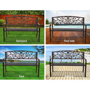 Steel Garden Bench Park Patio Outdoors 2 Seater Vintage Style Bronze - Afterpay - Zip Pay - Dodosales -