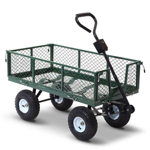 Mesh Garden Steel Cart Wheelbarrow Trolley Removable Sides - Green - Dodosales