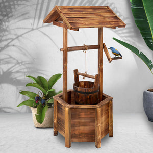 Wooden Wishing Well Garden Decor Ornament Rustic Style Plant Pot - Dodosales