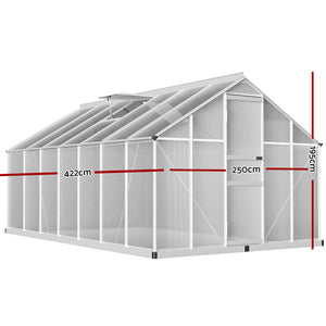 Aluminium Greenhouse Polycarbonate Green House Garden Shed Nursery House 4.2x2.5M