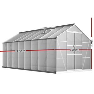 Aluminium Greenhouse Polycarbonate Green House Garden Shed Nursery House 4.7x2.5M