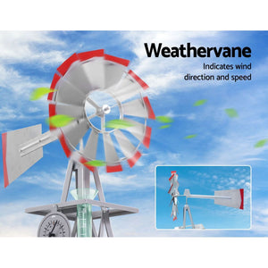8FT Garden Windmill 245cm Metal Ornament Outdoor Decor Wind Mill Rain Gauge Thermometer - Dodosales