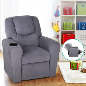 Kids Fabric Reclining Armchair Toddler Recliner Chair Grey - Dodosales