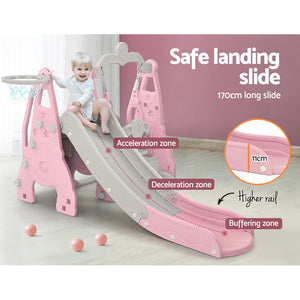 Kids Slide 170cm Extra Long Swing Basketball Hoop Toddlers PlaySet Pink