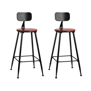 2x Vintage Bar Stools Retro Pine Wood Metal Frame High Chair - Dodosales