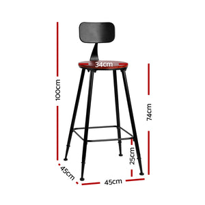 2x Vintage Bar Stools Retro Pine Wood Metal Frame High Chair - Dodosales