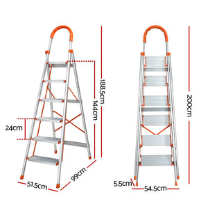 6 Step Ladder Multi-Purpose Folding Aluminium Light Weight Non Slip Platform