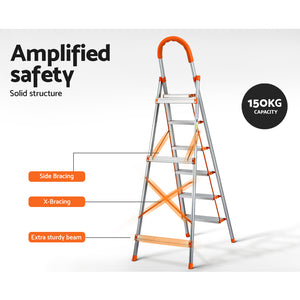 6 Step Ladder Multi-Purpose Folding Aluminium Light Weight Non Slip Platform