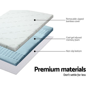 8cm Memory Foam Mattress Topper 7 Zone Cool Gel Bamboo - Double