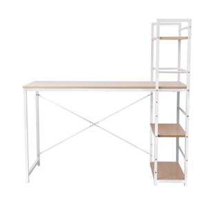 Metal Desk with Shelves White With Oak Top Student Home Office Computer Table - Dodosales