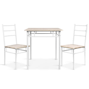 3 Piece Dining Table 2 Chairs Set Modern Seating Living Room - Natural & White - Dodosales