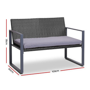 4PC Wicker Outdoor Furniture Patio Table Chair Rattan Set Black Grey - Dodosales