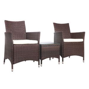 3 Piece Wicker Outdoor Furniture Set Jack And Jill 2 Armchair Table Brown - Dodosales