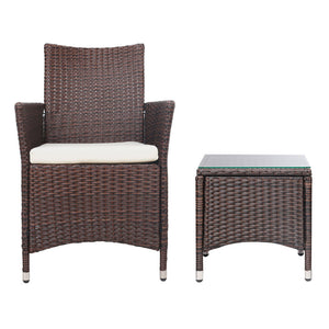 3 Piece Wicker Outdoor Furniture Set Jack And Jill 2 Armchair Table Brown - Dodosales