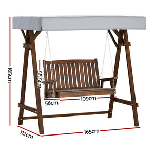 Outdoor 2 Seater Swinging Chair Loveseat Canopy Shade Wooden Swing Seat Charcoal - Afterpay - Zip Pay - Dodosales -