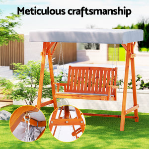 Teak Colour Outdoor 2 Seater Swinging Chair Loveseat Canopy Shade Wooden Swing Seat - Afterpay - Zip Pay - Dodosales -