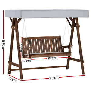 Outdoor 3 Seater Swinging Chair Loveseat Canopy Shade Wooden Swing Seat Charcoal