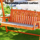Teak Colour Outdoor 3 Seater Swinging Chair Loveseat Canopy Shade Wooden Swing Seat