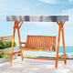 Teak Colour Outdoor 3 Seater Swinging Chair Loveseat Canopy Shade Wooden Swing Seat